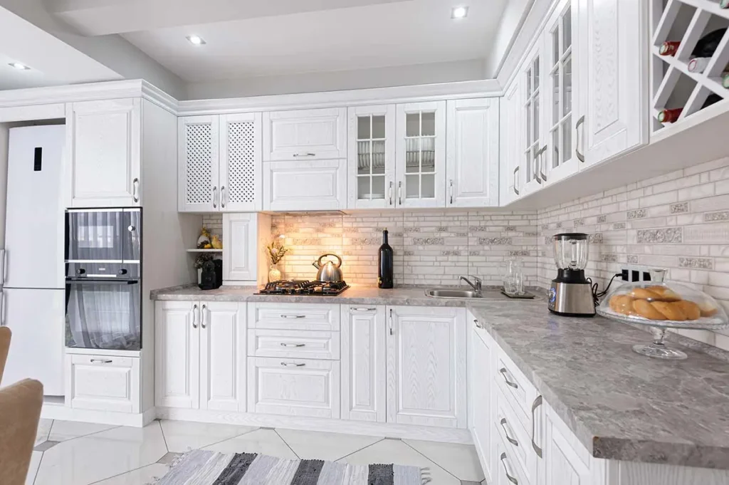 cottage kitchen design gray marble