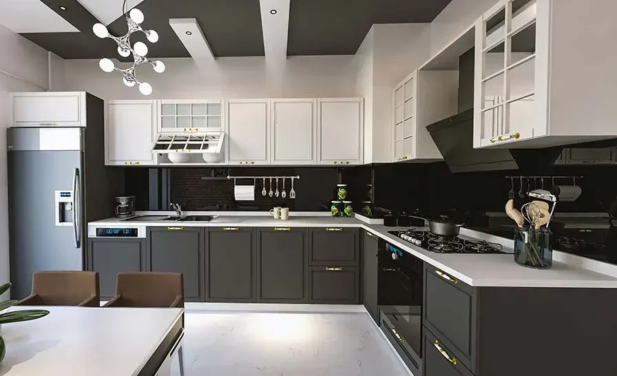 modern black cabinet kitchen and new tiles in local home owner kitchen done by friendly signature team